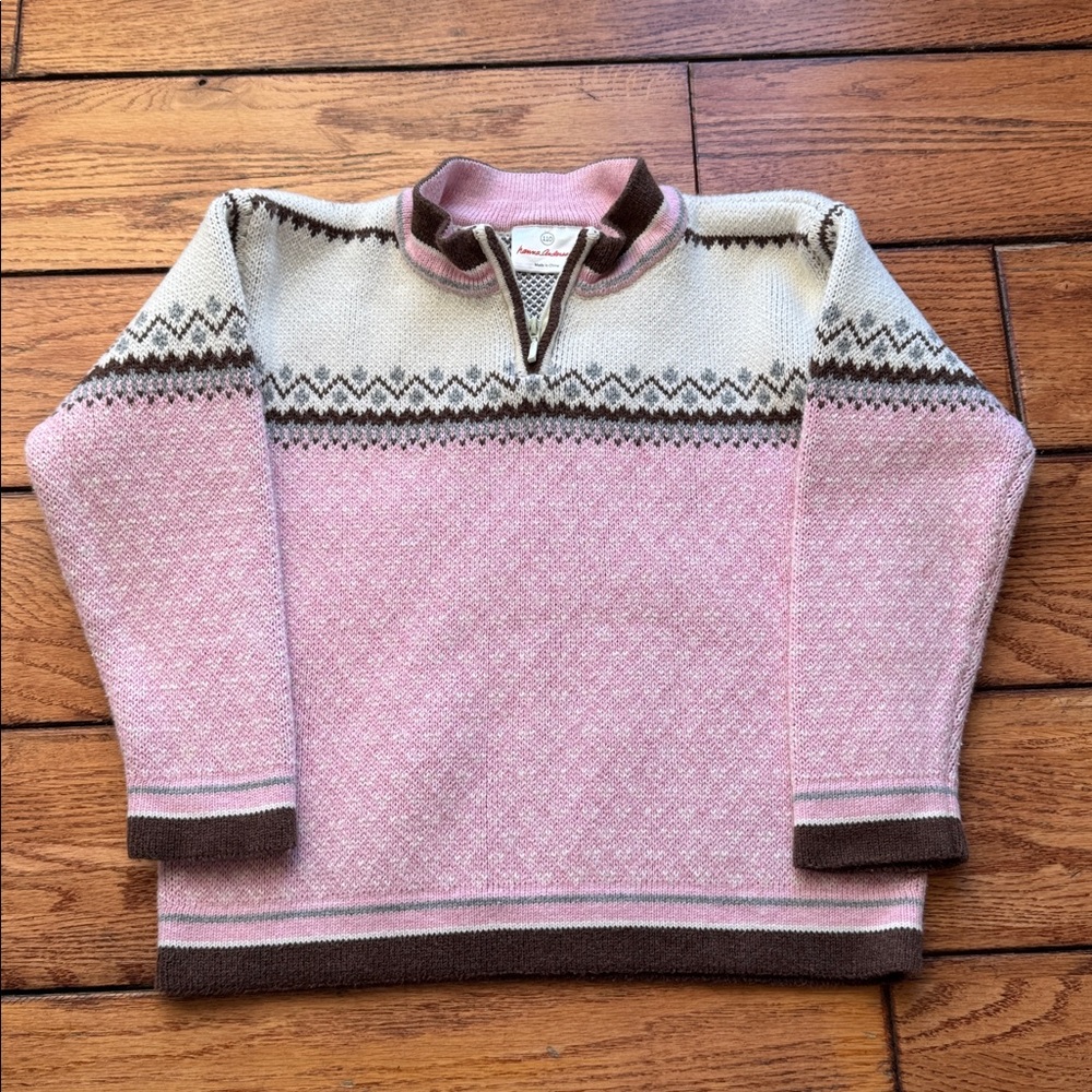Hanna Andersson Girls Fair‎ Isle Nordic Pink Cream Patterned Cotton Sweater Sz 5